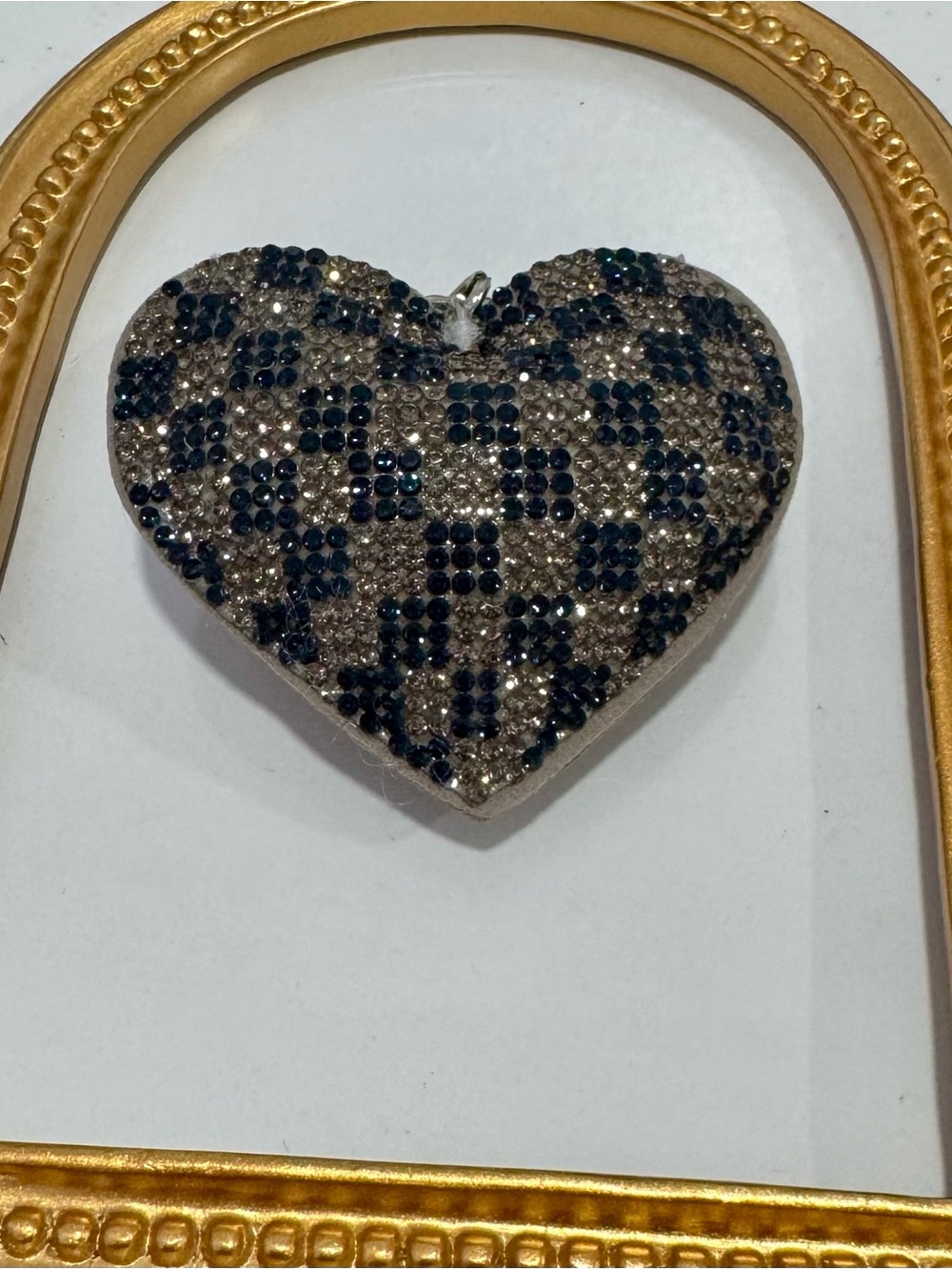 New Gray Checkered Heart-Shaped Crystal Keychain